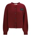 Marni Logo-patch Button-fastening Cardigan In Burgundy