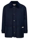 Marni Logo Patch Buttoned Coat In Blu Scuro