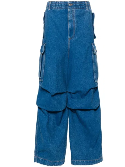 Marni Logo-patch Cargo Jeans In Blue