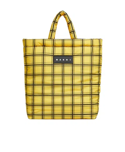 Marni Logo-patch Checked Tote Bag In Yellow