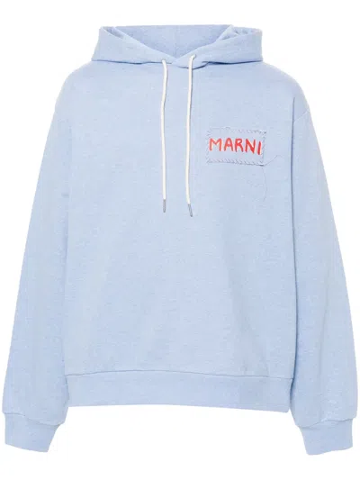 Marni Blue Logo Patch Hoodie In 00b21 Light Blue
