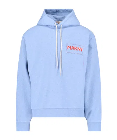 Marni Blue Logo Patch Hoodie In 00b21 Light Blue