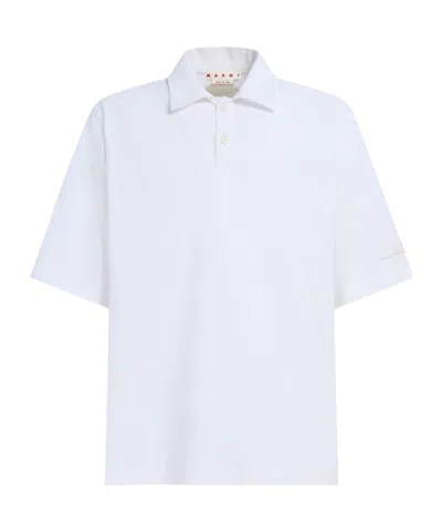 Marni Men's Logo Cotton Polo Shirt In White