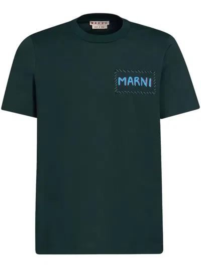 Marni Green Patch T-shirt In 00v89 Sphericalgreen