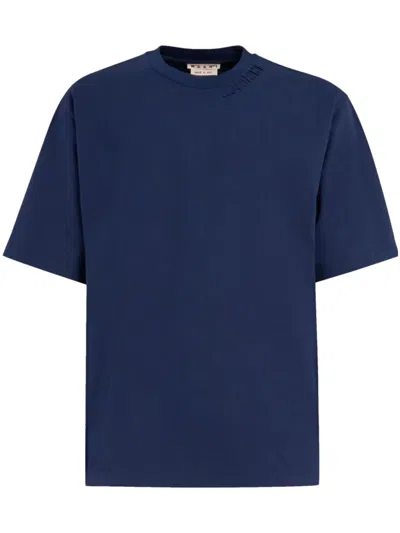 Marni Logo-patch Cotton T-shirt In Blue