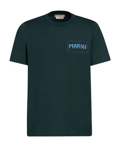 Marni Green Patch T-shirt In 00v89 Sphericalgreen