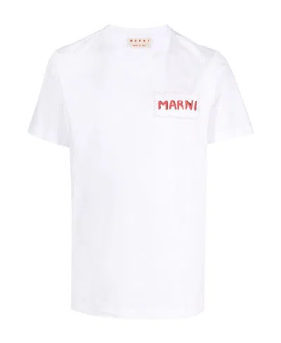 Marni Men's Logo Patch T-shirt In White
