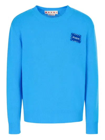 Marni Logo-patch Crew-neck Sweater In Blue