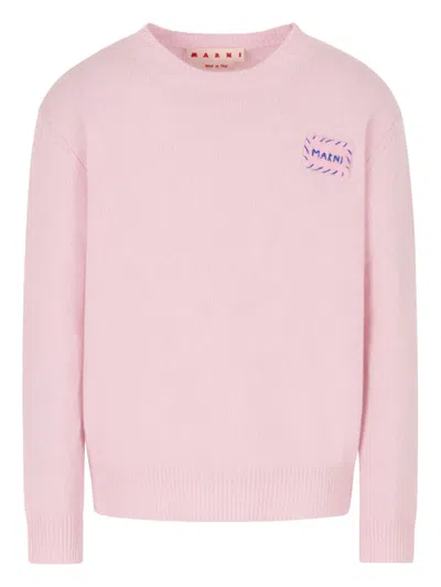 Marni Logo-patch Crew-neck Sweatshirt In Pink