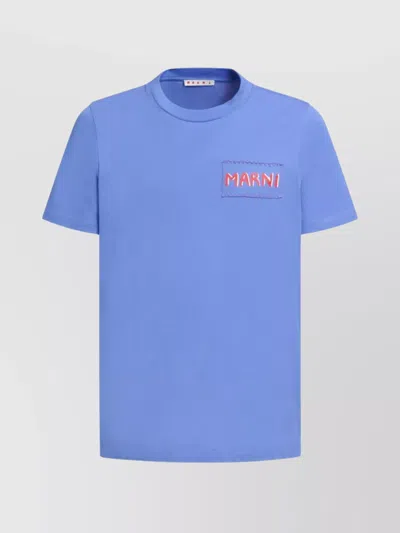 Marni Logo Patch Crew Neck T-shirt Stitched Detailing In Blue
