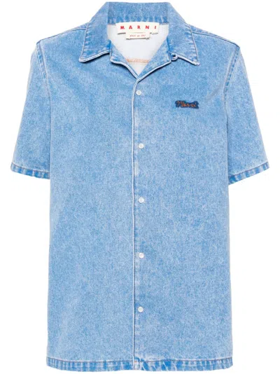 Marni Logo-patch Denim Shirt In Blue