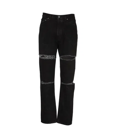 Marni Logo-patch Distressed Trousers In Black