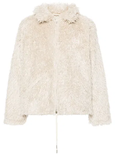 Marni Faux Fur Jacket With Removable Hood. In Neutral