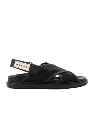 MARNI MARNI LOGO PATCH CROSSOVER SANDALS