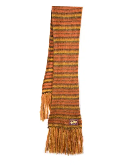 Marni Logo-patch Frayed Scarf In Orange