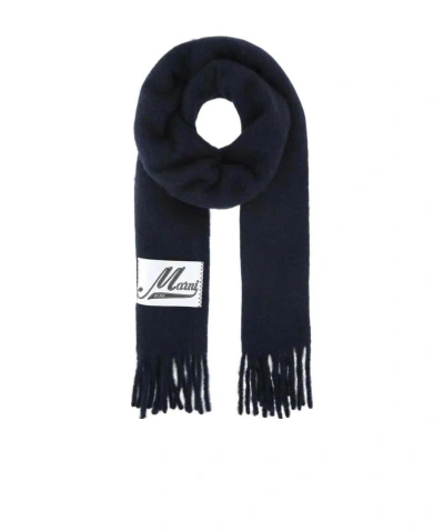 MARNI MARNI LOGO PATCH FRINGED SCARF