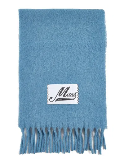 Marni Logo Patch Fringed In Blue