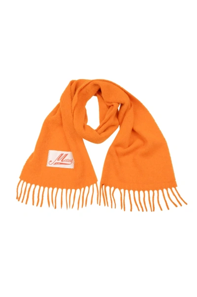 Marni Logo Patch Fringed Scarf In Arabesque