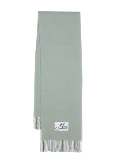 Marni Logo-patch Fringed Scarf In Green