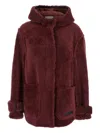 Marni Brown Jacket With Hood With Buttons And Logo Patch On The Front In Fur Woman In Red