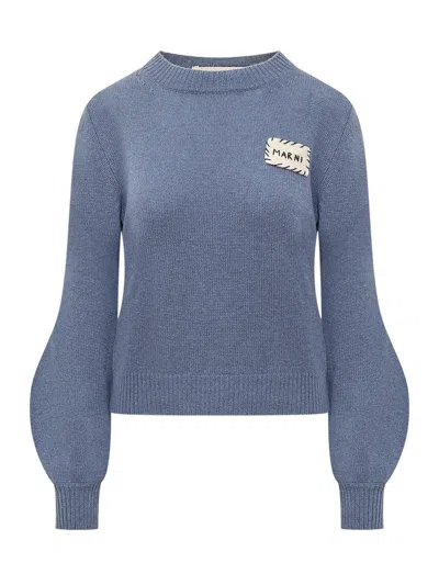 Marni Logo Patch Knit Sweater In Blue