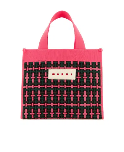 Marni Logo-patch Knitted Tote Bag In Red