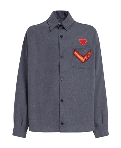 Marni Logo-patch Long-sleeve Shirt In Gray