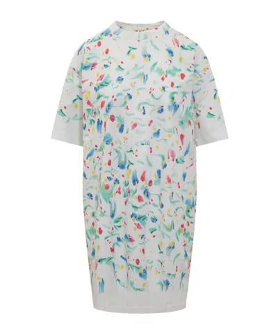 MARNI MARNI LOGO PATCH MOTIF PRINTED MIDI DRESS