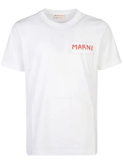 Marni Classic Cotton Knit T-shirt With Unique Stitched Logo Detail In White
