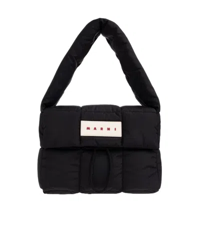 Marni Logo Patch Padded Shoulder Bag In Black