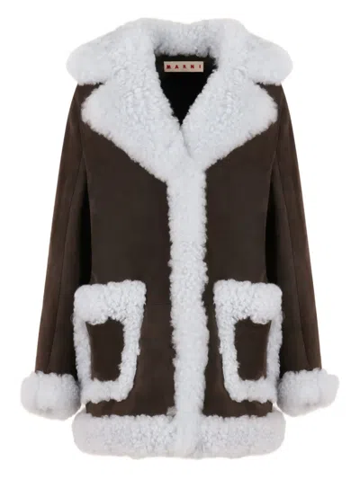 Marni Logo-patch Pocket Leather Jacket In Brown