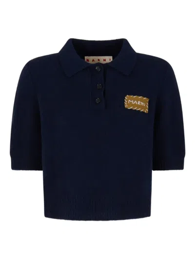 Marni Logo-patch Polo Shirt In Blue