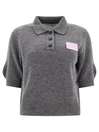 Marni Luxurious Logo Patch Cashmere Polo Shirt In Grey