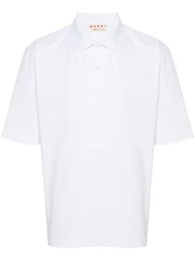 Marni Men's Logo Cotton Polo Shirt In White