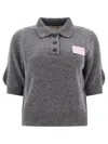 Marni Logo-appliquéd Cashmere Polo Shirt In Grey