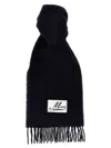 Marni Fringed Wool Blend Scarf With Maxi Logo Patch In Black