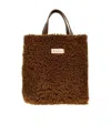 Marni Logo-patch Shearling Tote Bag In Brown