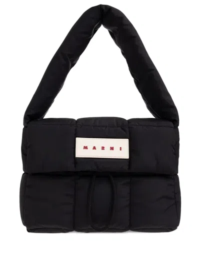 Marni Logo-patch Shoulder Bag In Black