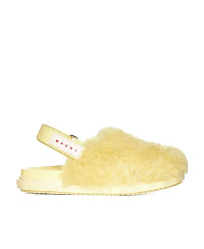 Marni Light Yellow Shearling Sabot