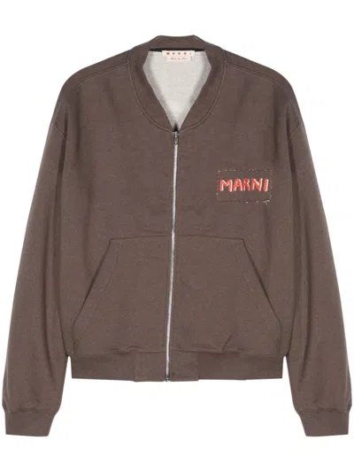 Marni Logo-patch Sweatshirt In Coffee