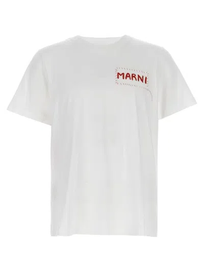 Marni Minimalist White Crew Neck T-shirt With Logo Detail
