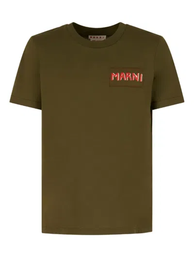 Marni Logo-patch T-shirt In Green