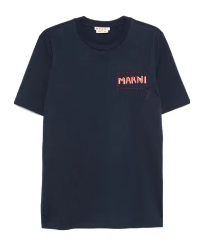 Marni Logo-patch T-shirt In Blue