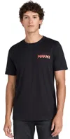 Marni Mens Black Embroidered Logo-patch Crewneck Cotton-jersey T-shirt In Black