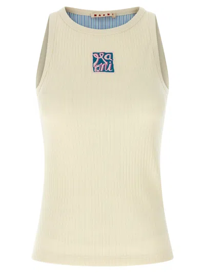 Marni Logo Patch Tank Top Tops Beige In Neutral