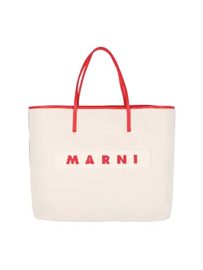 Marni Logo Patch Top Handle Bag In Red