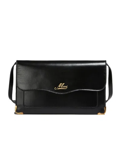 Marni Logo-plaque Leather Pouch Bag In Black
