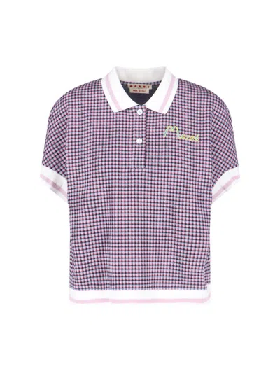 Marni Short Sleeve Polo Shirt Ribbed Collar Hem In Pattern