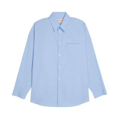 Pre-owned Marni Logo Popeline Shirt 'iris Blue' | Men's Size 48