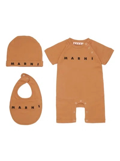 Marni Logo-print Babygrow (set Of Three) In Brown